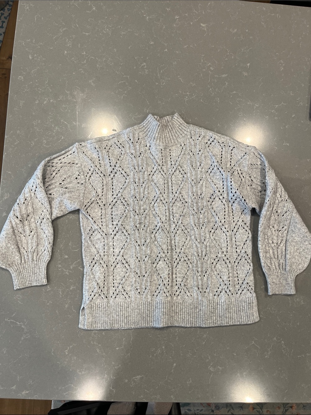 LOFT Light Gray Cable Mock Neck Sweater